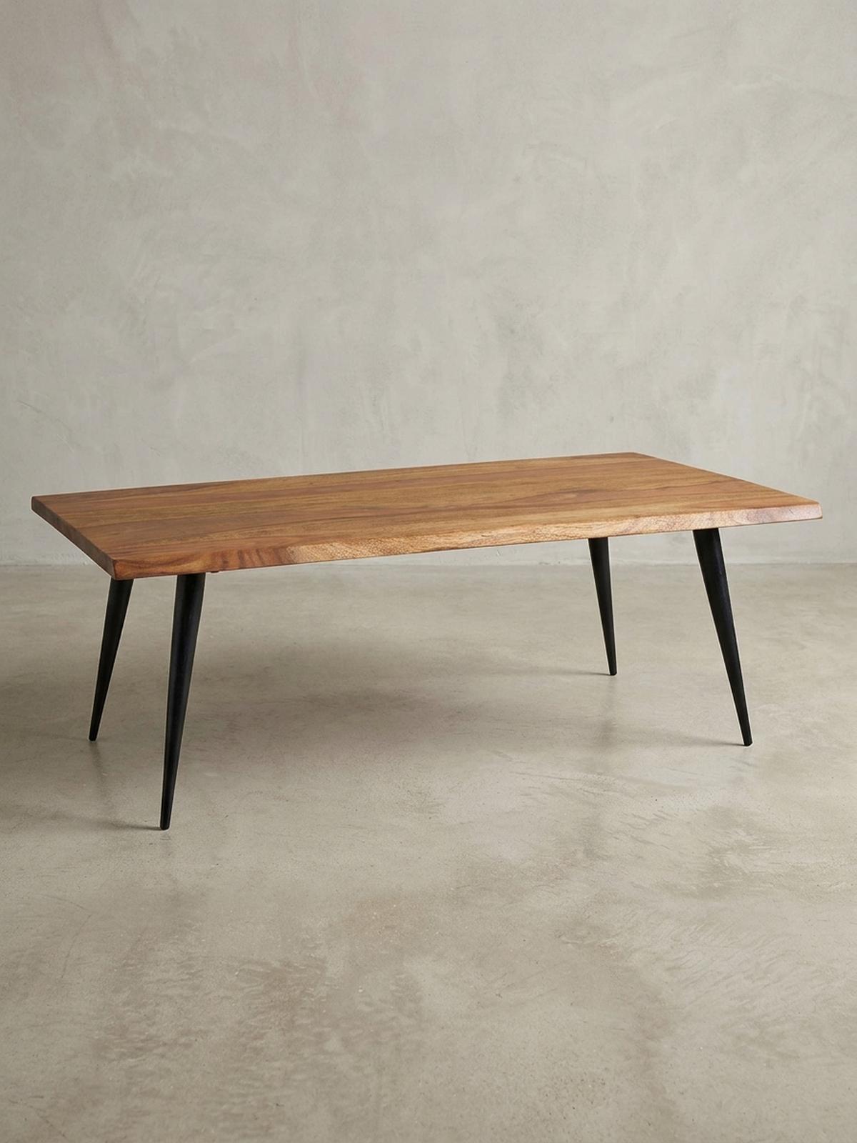 COUCHTISCH Sheesham Massivholz in Natur mit Baumkante und Metallgestell, 110x60x40 cm, Handgefertigt, Schutzlack-beschichtet - Schwarz/Braun, Holz/Metall (60/110/40cm) - KADIMA DESIGN