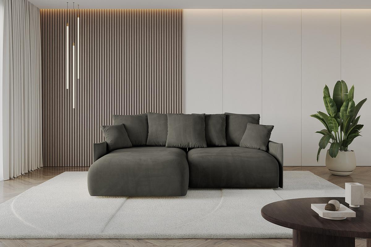 ECKSOFA Ottomane links ONESK-L -v1 216x177x72 Schwarz Velours - Schwarz, Holzwerkstoff/Kunststoff (216/177cm) - ALTDECOR