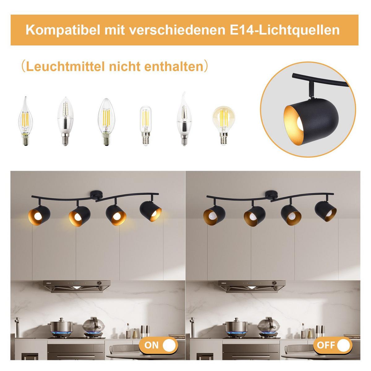 DECKENSTRAHLER Gera 4-flammig 79/12/21 cm - Schwarz, Metall (79/12/21cm) - Nettlife