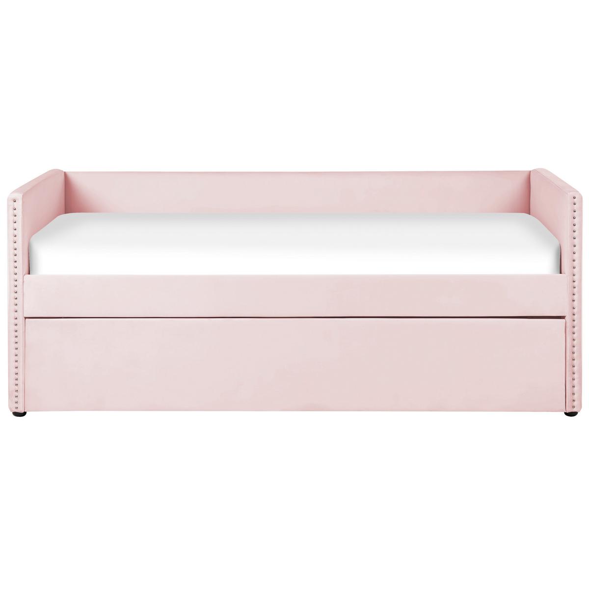 AUSZIEHBETT Samtstoff 90/200 cm Pastellrosa Troyes - Pink, Textil (90/200cm) - Beliani