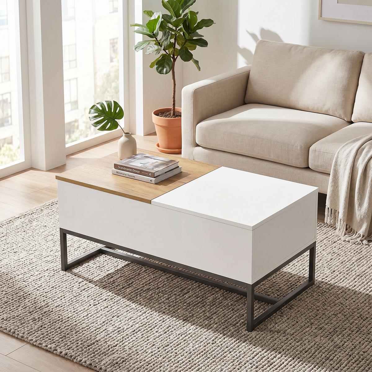 COUCHTISCH Spanplatte Stahl Weiß - Weiß, Holzwerkstoff (100/50/45cm) - HOMCOM