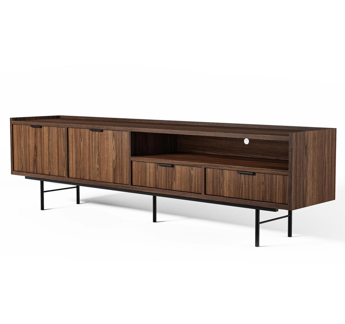LOWBOARD Nordiva 2T 2S Warmia Walnut 200/55/40 cm – Metallgestell - Walnussfarben/Schwarz, Holzwerkstoff/Metall (200/55/40cm) - AX Living