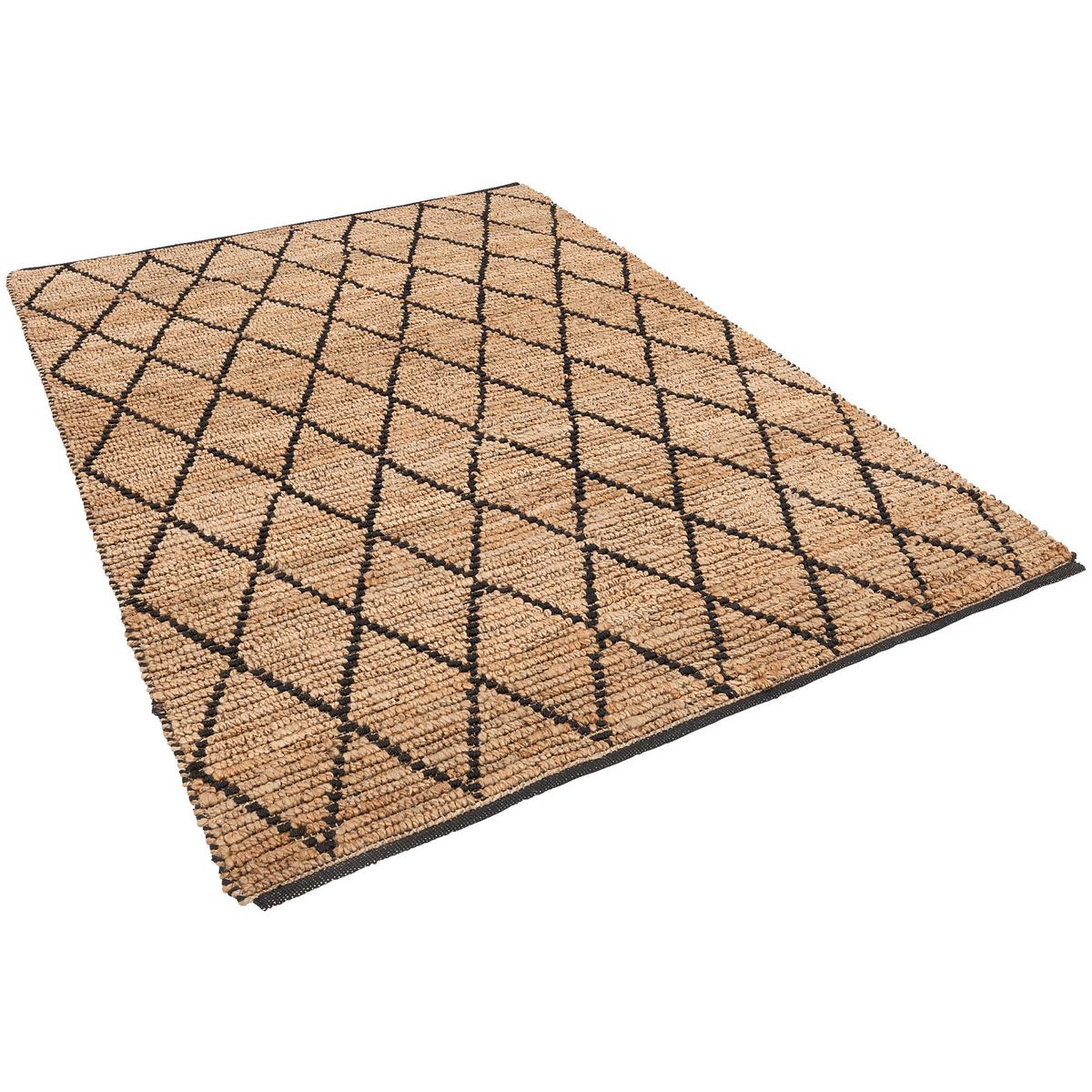 NATURFASER TEPPICH JUTE SALSA RAUTEN - Beige/Schwarz, Textil (120/170cm) - Pergamon