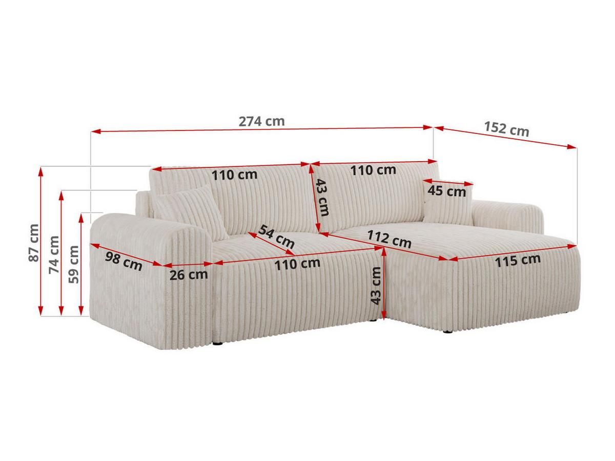 ECKSOFA NELSON Beige Cord - Beige/Schwarz, Kunststoff/Textil (274/152cm) - MKS