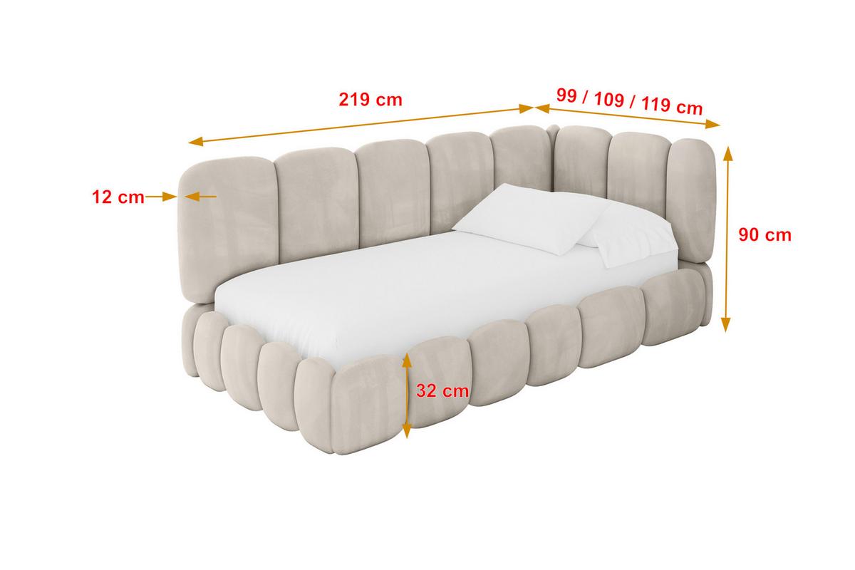 EINZELLBETT Jugendbett mit Bettkasten, Links - AVRY 80x200 Beige - Ecru, Holzwerkstoff/Textil (80/200cm) - ALTDECOR