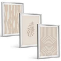 BILDER SET 3er Set - 40x60 cm Silberner Rahmen - Beige Pflanzenmuster - Silberfarben, Kunststoff (40/60cm) - TULUP