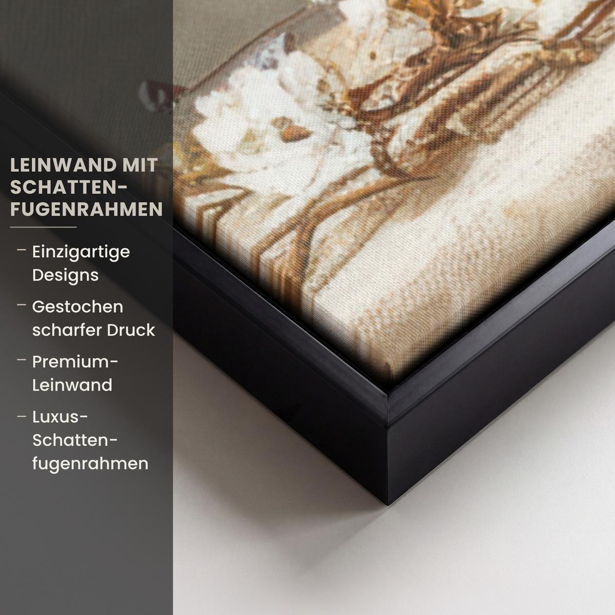 LEINWAND Bilder mit Rahmen - Blumen - Vase - Stilleben - Beige - 90x90 - Creme, Textil (90/90cm) - MuchoWow