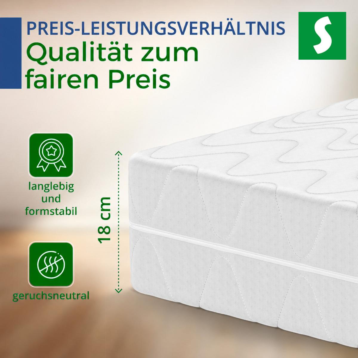 TASCHENFEDERKERNMATRATZE 90x200 cm H2/H3, wendbar, Bezug waschbar - Weiß, Textil (90/200cm) - Schlaftroll