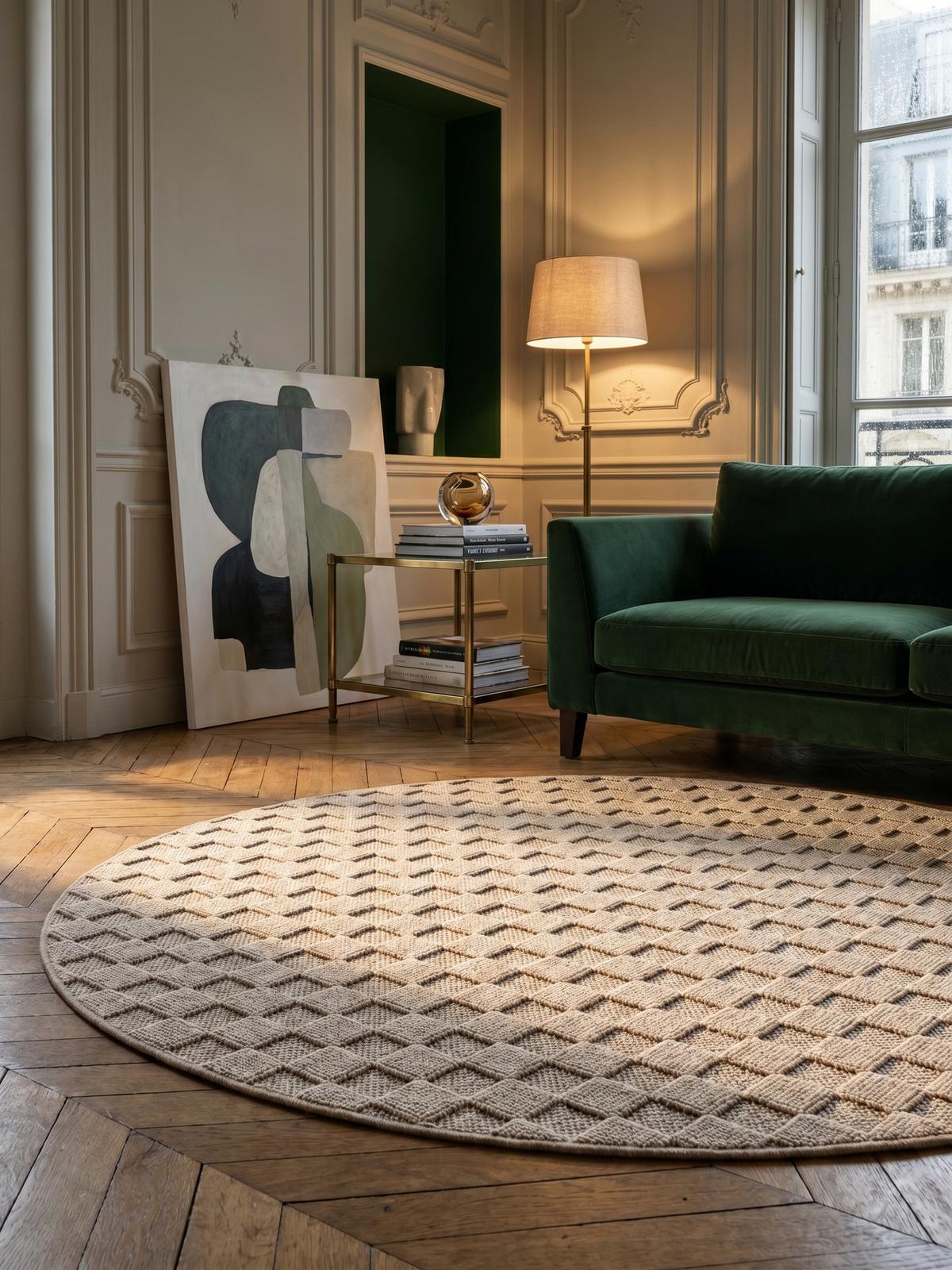 TEPPICH Flachgewebe LANGAU in Beige, mit Schachbrettmuster, Ø 200 cm - Beige, Textil (200/200cm) - KADIMA DESIGN