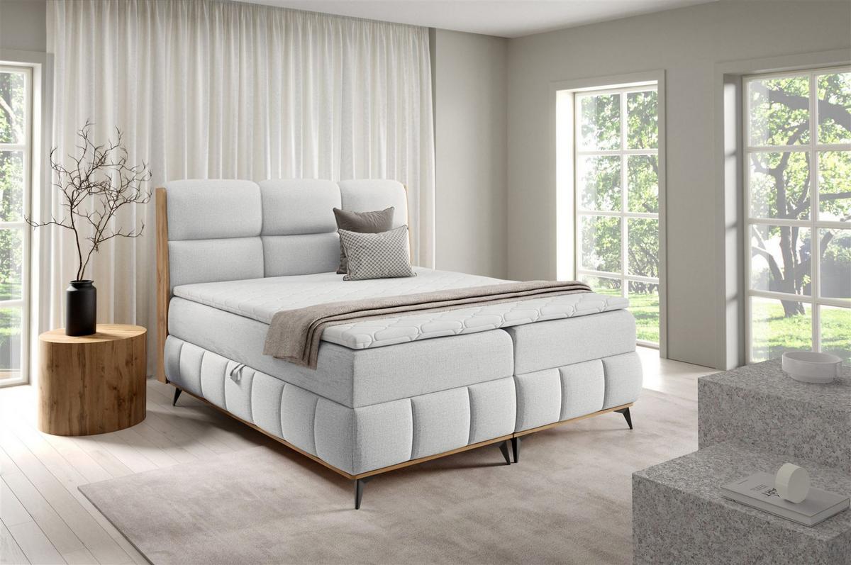 BOXBETT Charlie - Hellgrau, Holzwerkstoff/Textil (140/200cm) - Fun Möbel