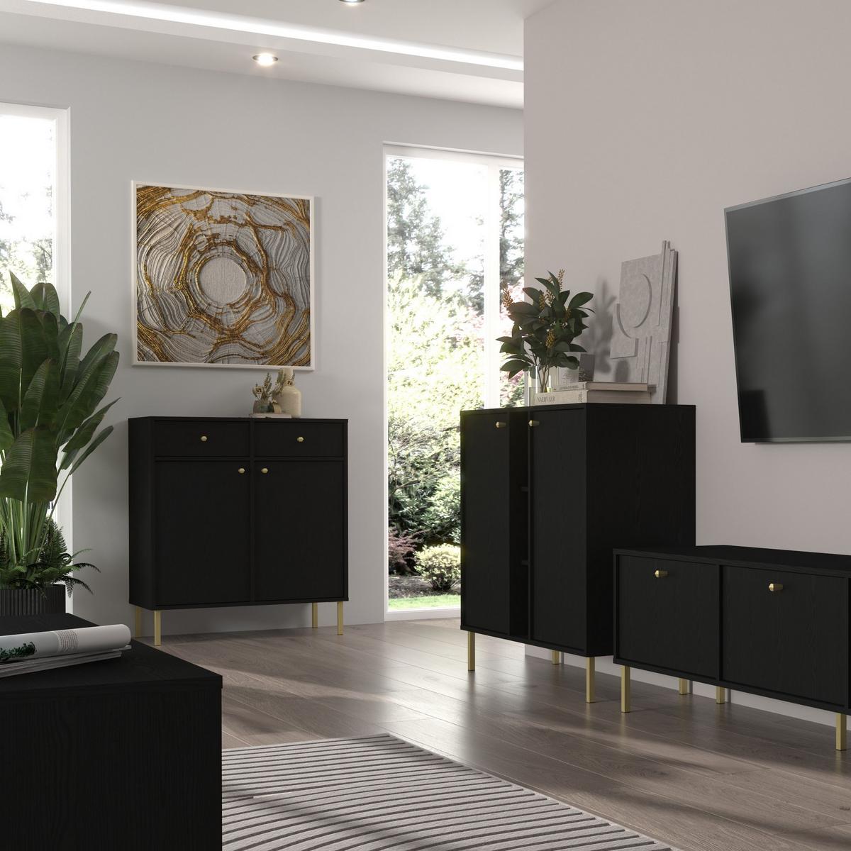 SIDEBOARD TORINO 84/95/41cm mit 2 Schubladen 2 Türen Graphitfarben - Graphitfarben, Holzwerkstoff (84/95/41cm) - MASSENO