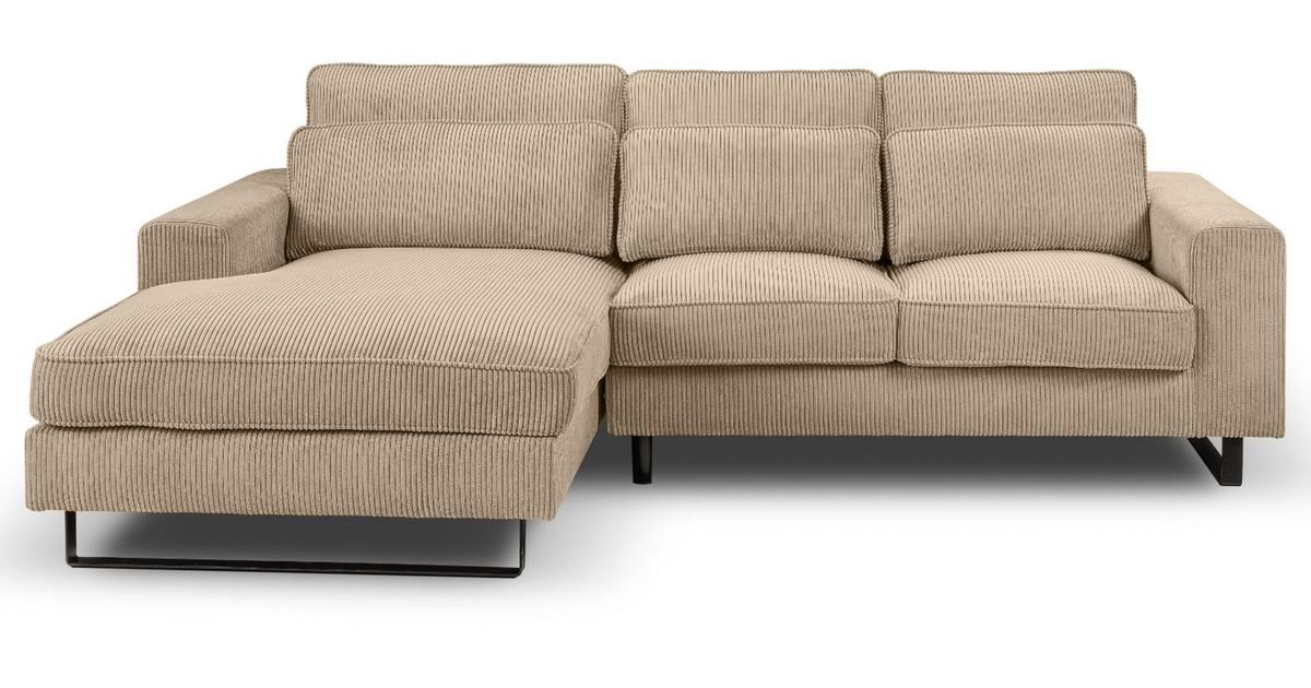 SOFA beige Cord 276 cm, Ecksofa 4-Sitzer, L-Sofa Ottomane links - Beige/Schwarz, Holz/Textil (276/183cm) - Inn.Furn