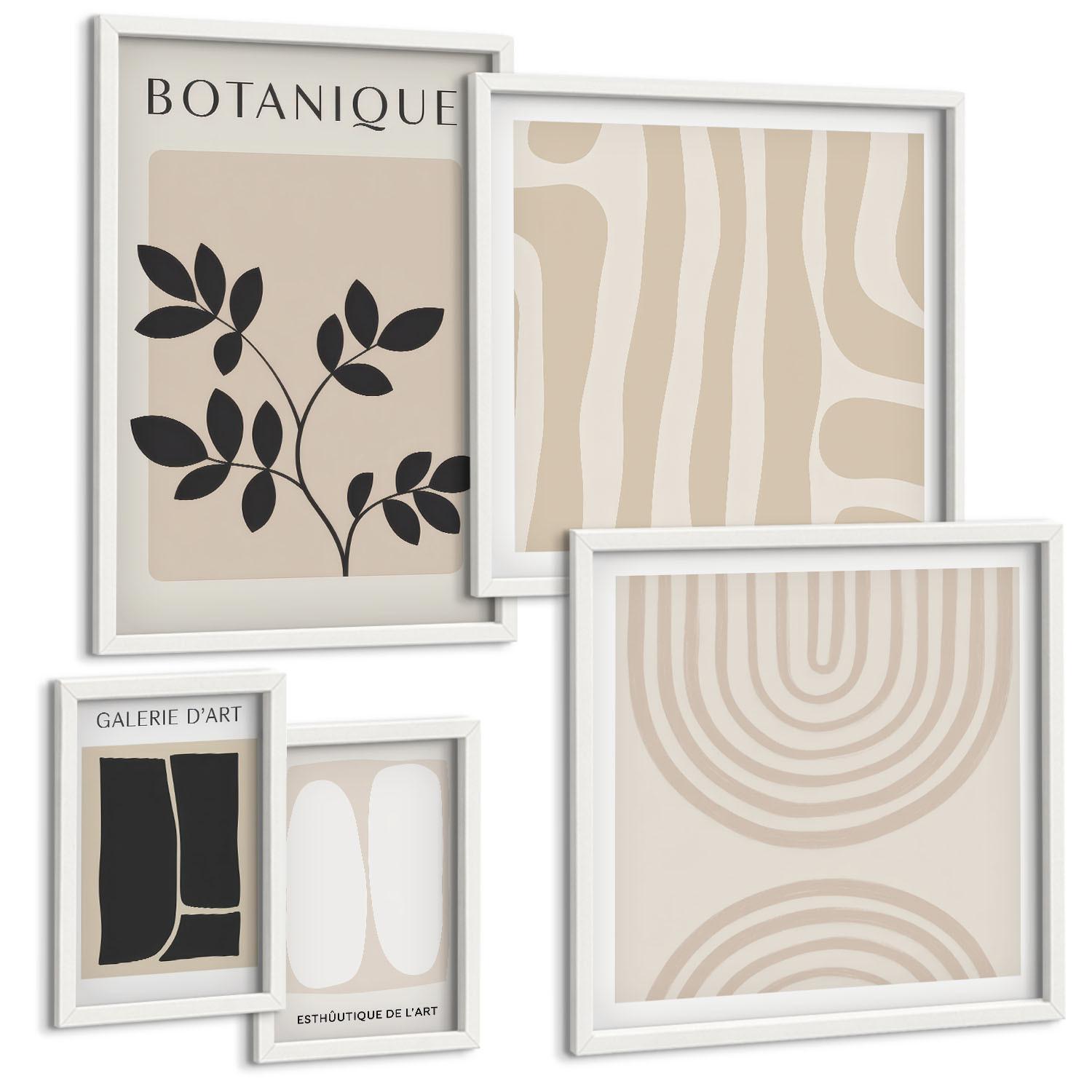BILDER SET 5er Set - 50x50 cm & 20x30 cm & 40x60 cm Weißer Rahmen - Boho-Pflanzenposter - Weiß, Kunststoff (40/60cm) - TULUP