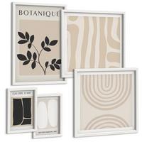 BILDER SET 5er Set - 50x50 cm & 20x30 cm & 40x60 cm Weißer Rahmen - Boho-Pflanzenposter - Weiß, Kunststoff (40/60cm) - TULUP
