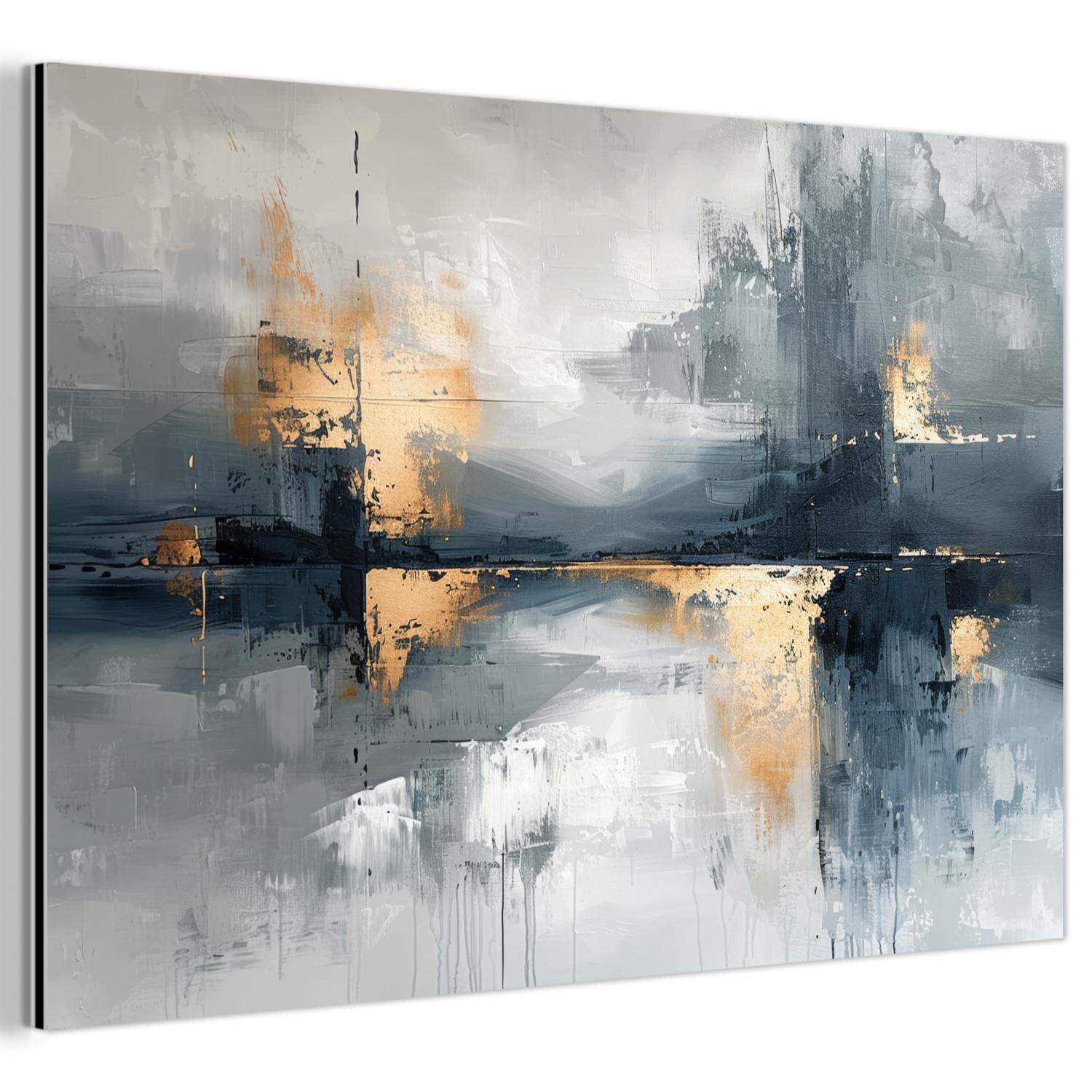 METALLBILD Kunst - Grau - Gold - Abstrakt Wandbild 60x40 cm - Dunkelgrau, Metall (60/40cm) - MuchoWow