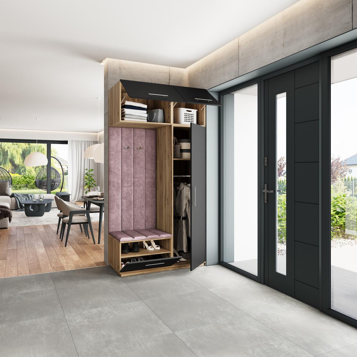 GARDEROBENSCHRANK REMA 120/240/60 cm Modern Garderobe-Set Eiche Wotan - Eiche Wotan/Lila, Holzwerkstoff (120/240/60cm) - MASSENO
