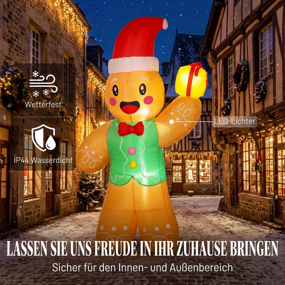 AUFBLASBARE Weihnachtsdekoration Polyester Hellbraun - Hellbraun, Textil (60/250/135cm) - Outsunny
