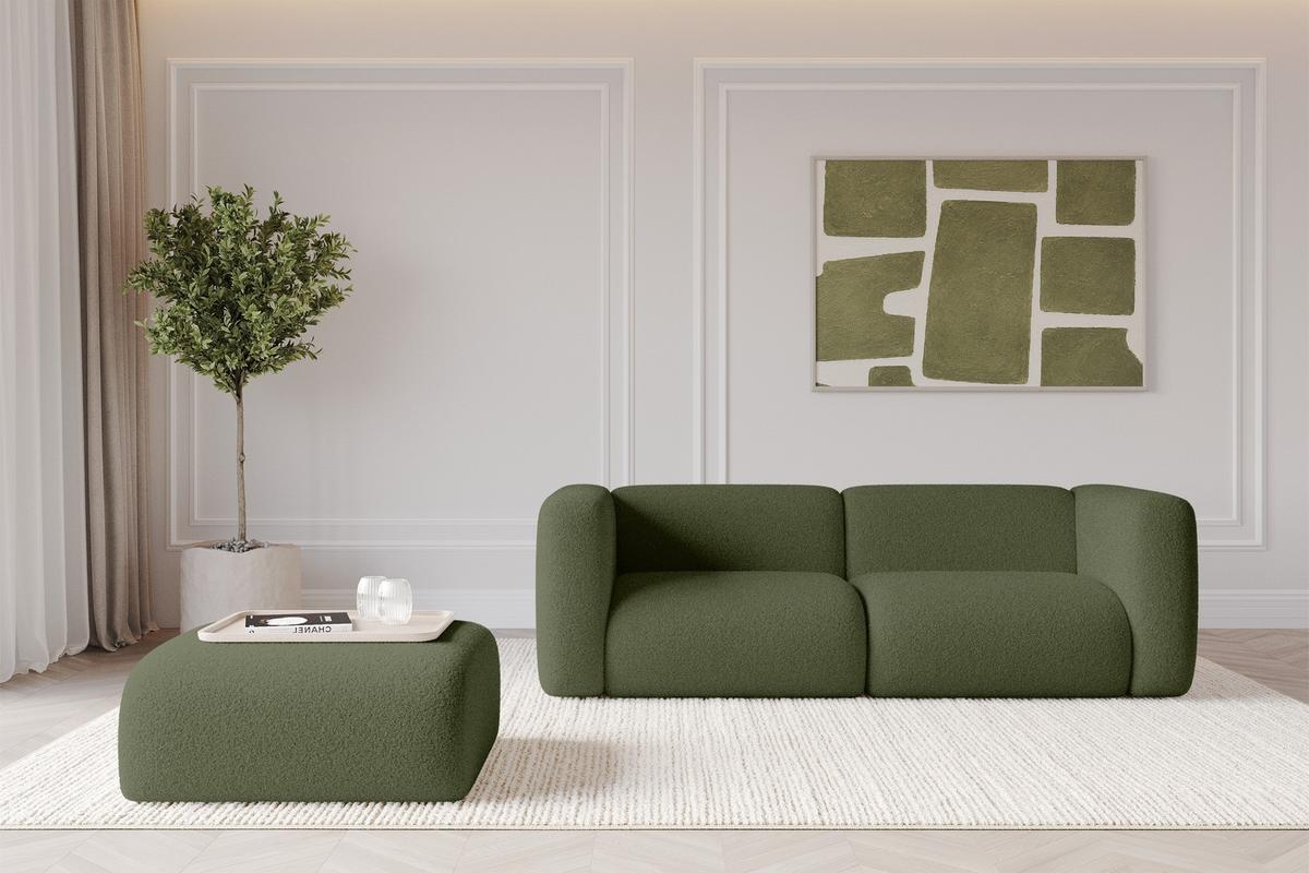 POUF MIRA-PUF 91x89x40 Grün cm Bouclé Modular Sitzhocker - Schwarz/Olivgrün, Holzwerkstoff/Kunststoff (91/40/89cm) - ALTDECOR