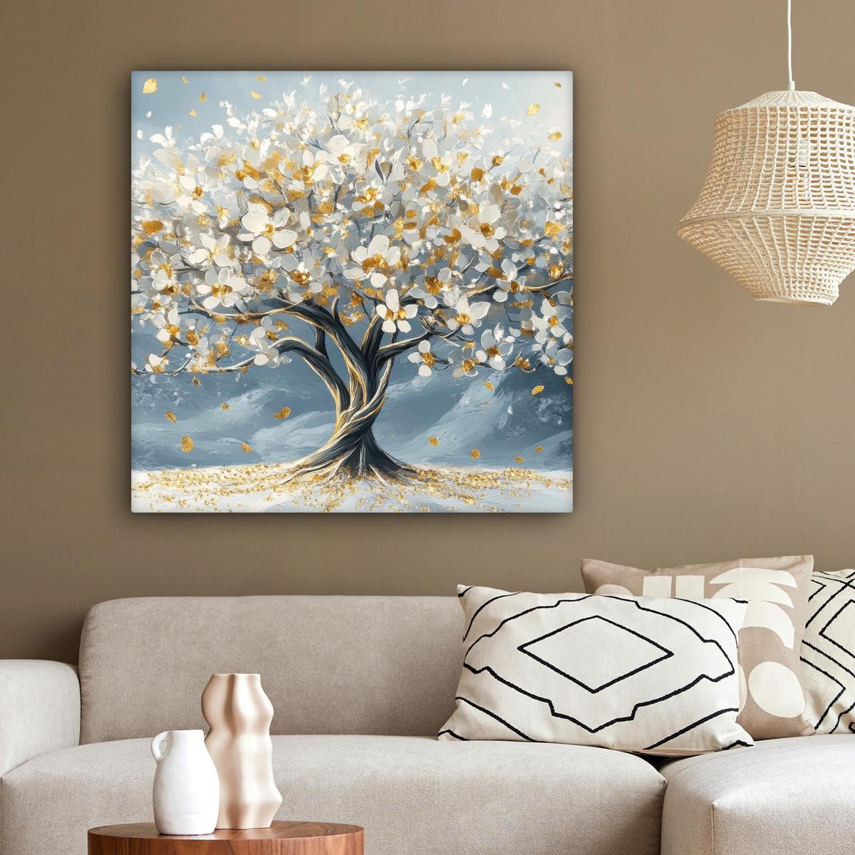 LEINWANDBILD Baum - Winter - Baum des Lebens - Modern - Gold Deko Groß 90x90 cm - Goldfarben, Textil (90/90cm) - MuchoWow