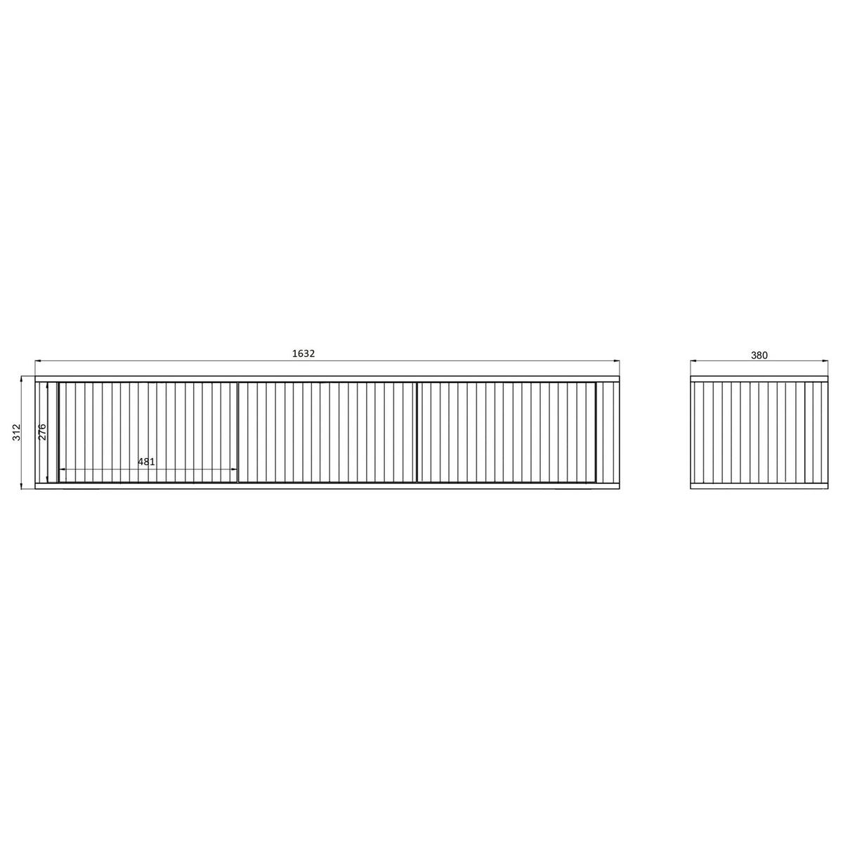 TV-HÄNGEBOARD Ovarlo Schwarz mit geriffelten Fronten 163 cm - Schwarz, Holzwerkstoff (163.2/31.2/38cm) - Selsey