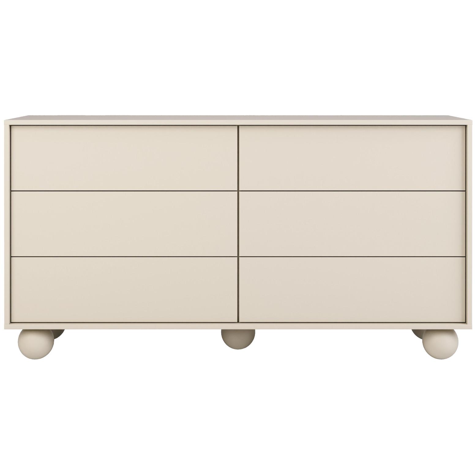 KOMMODE Adel mit 6 Schubladen und runden Füßen, 154 cm, Griffloss, Kaschmir - Kaschmir, Holzwerkstoff (154/81/38cm) - Beautysofa