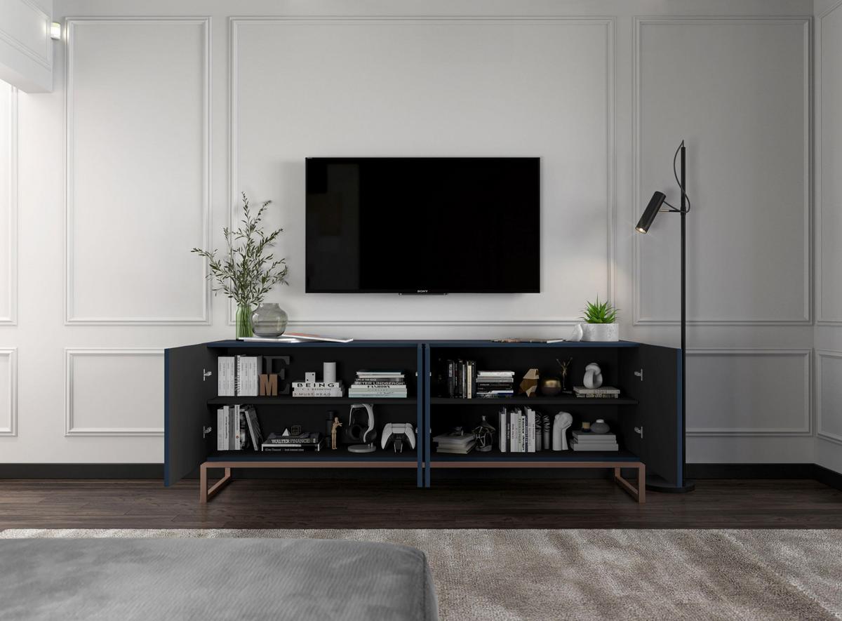 TV-SCHRANK Elpis Marineblau Matt mit Metallrahmen 150 cm - Blau/Kupferfarben, Holzwerkstoff/Metall (150/51.5/36.5cm) - Meble Lindner