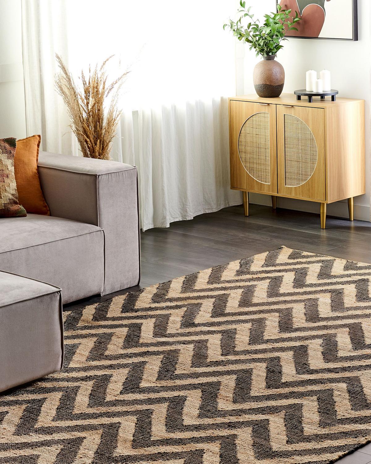TEPPICH geflochten Beige 200/300 cm Dedepinari - Beige/Schwarz, Naturmaterialien (200/300cm) - Beliani