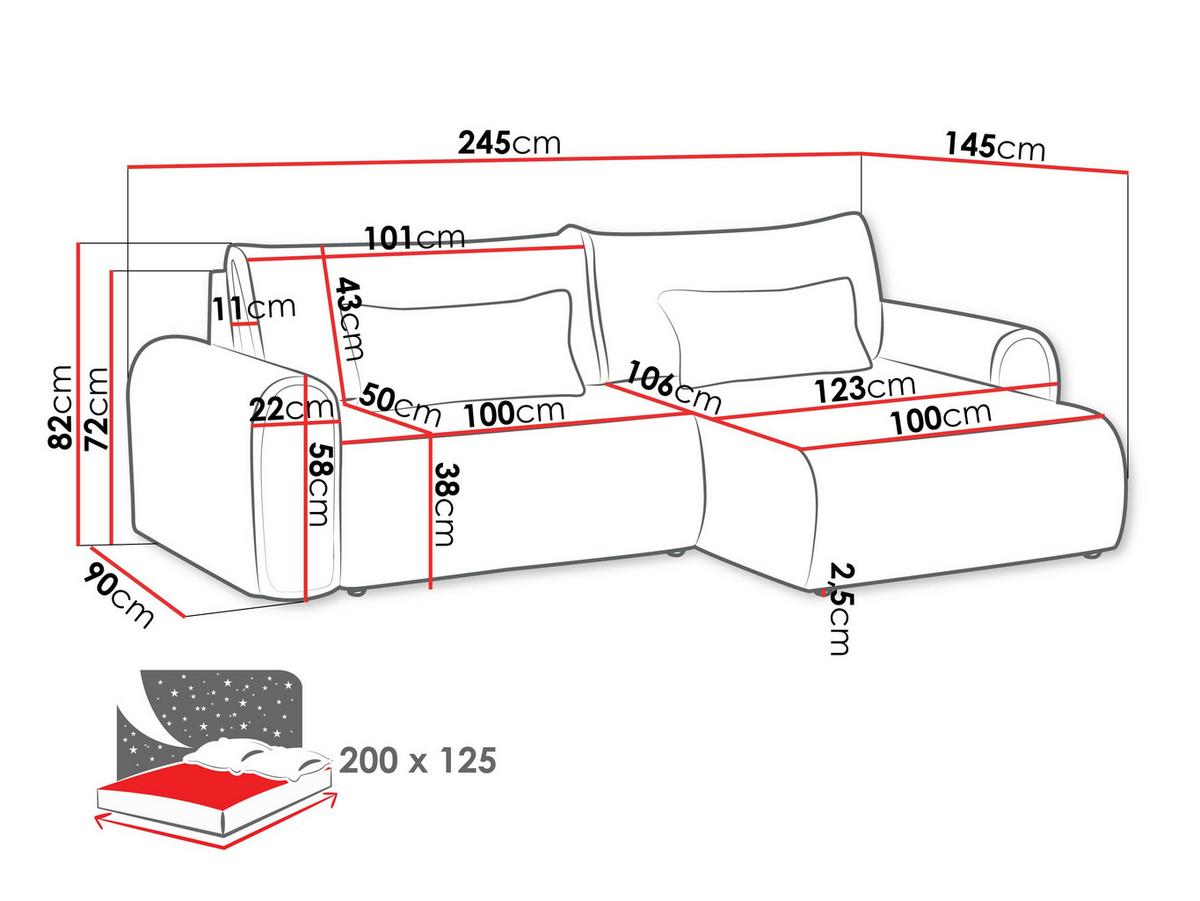 ECKSOFA Surles Cord - Hellgrau/Schwarz, Holz/Kunststoff (245/145cm) - MIRJAN24