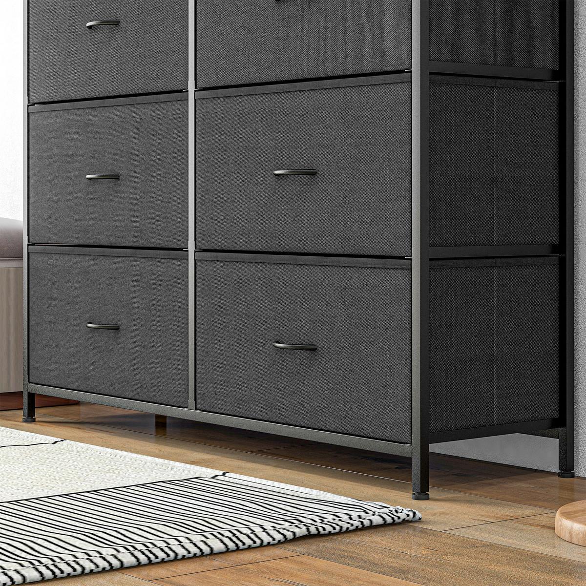 KOMMODE, Aufbewahrungsschrank mit 10 Faltbaren Stoffschubladen, Stahl, Schwarz - Schwarz, Textil (30/100/100cm) - HOMCOM