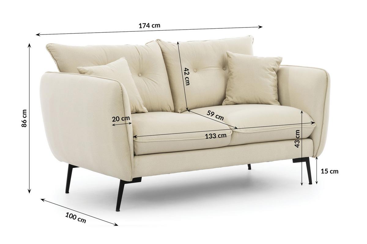 2-SITZER-SOFA Nordloft Beige Samt - Beige/Schwarz, Holz/Textil (174/86/100cm) - S-Style Möbel