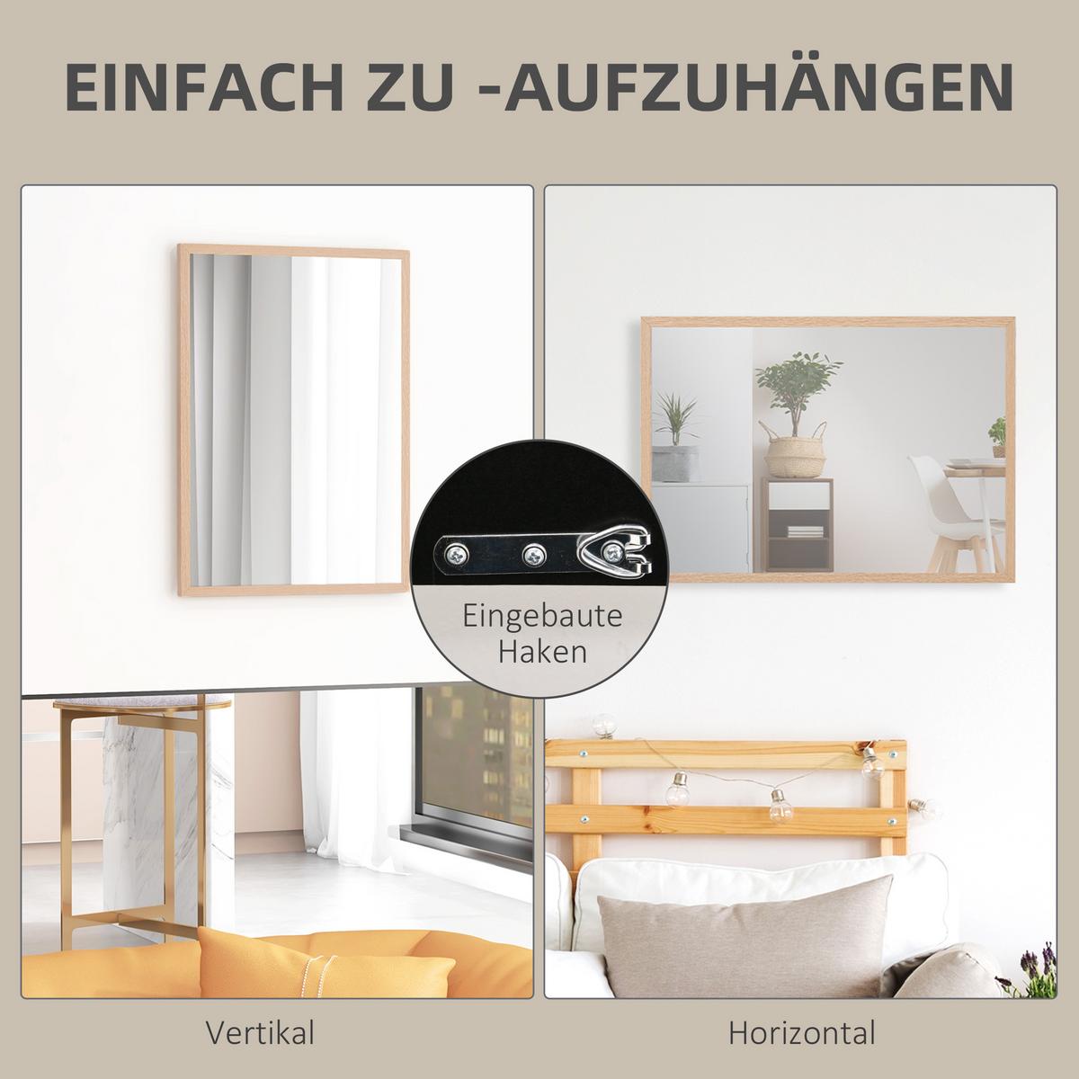 WANDSPIEGEL, 50 x 70 cm, Rahmen in Holzoptik, einfache Montage, inkl. Schrauben - Naturfarben, Holzwerkstoff (2/70/50cm) - HOMCOM