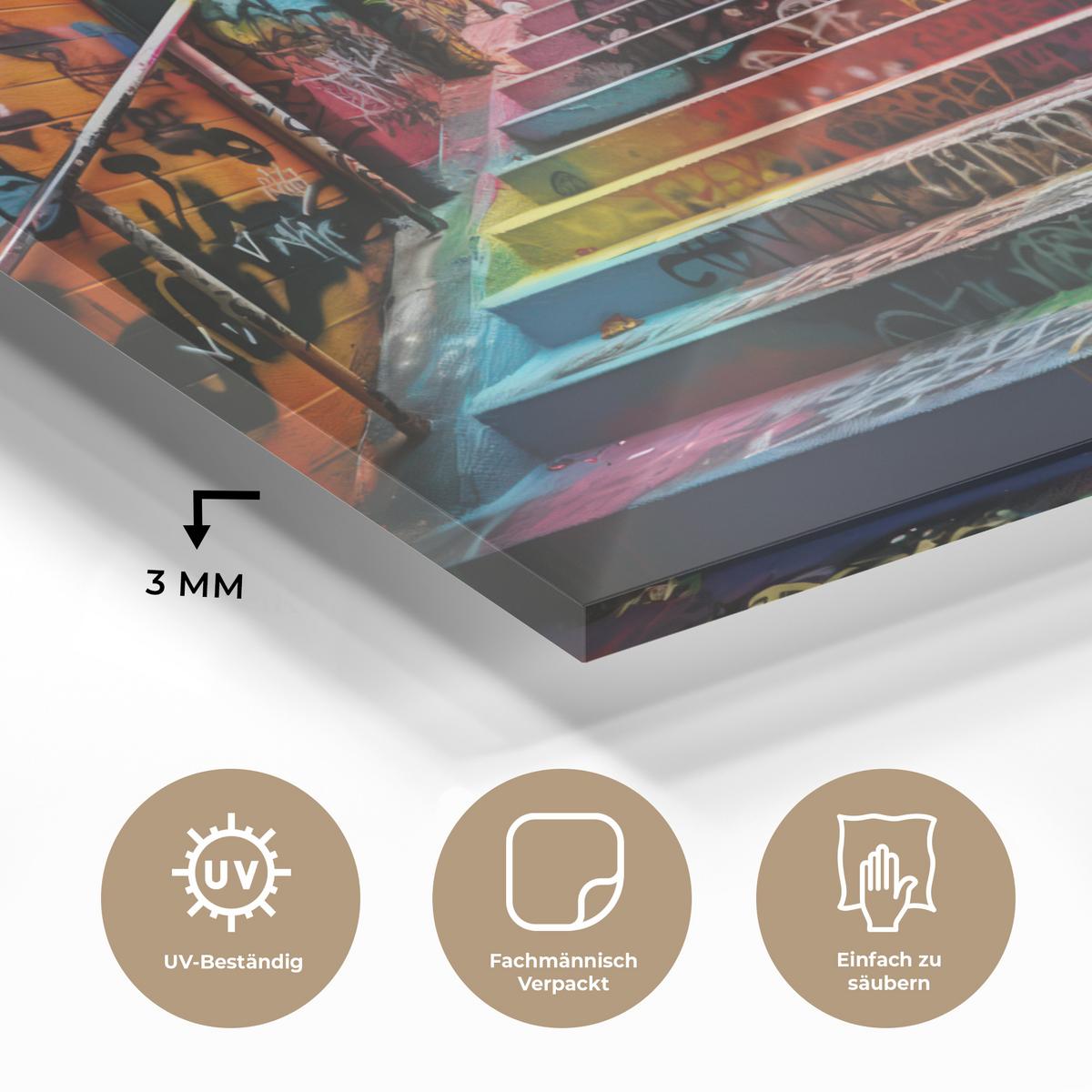ACRYLGLASBILD Treppe - Graffiti - Farben - Kunst Wanddeko 60x40 cm - Multicolor, Glas (60/40cm) - MuchoWow