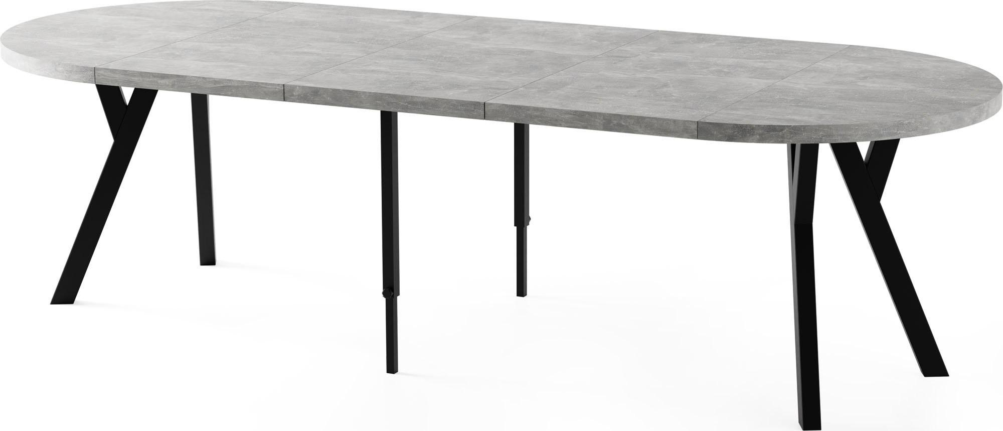 ESSTISCH Twixy XXL groß rund oval ausziehbar, Grauer Beton 100-250/100/76 cm - Hellgrau/Schwarz, Holz/Holzwerkstoff (100/250/76cm) - WFL GROUP