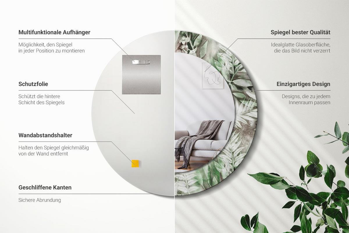 SPIEGEL Rund Ø 50 cm mit Aufdruck - Multicolor, Glas (50/50/0.4cm) - Wallfluent