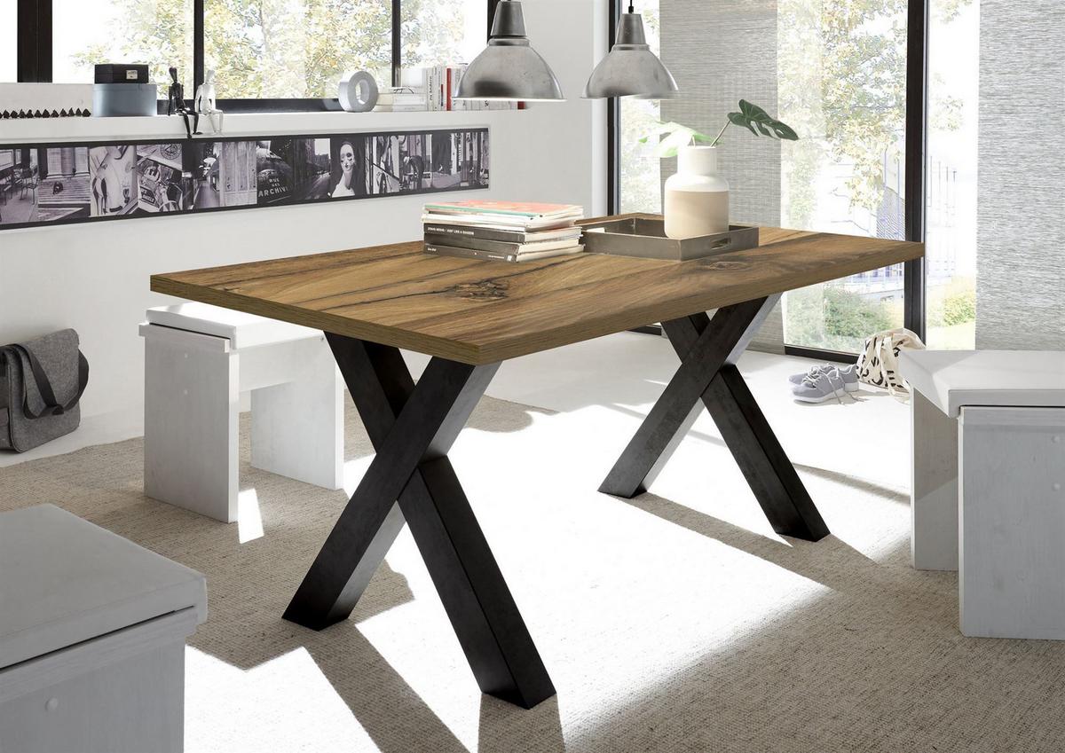 ESSZIMMERTISCH Eike 8 160 x 90 x 75 Esstisch Schwarzstahl/Plankeneiche - Hellgrau, Holz (160/90/75cm) - 58aufmkessel