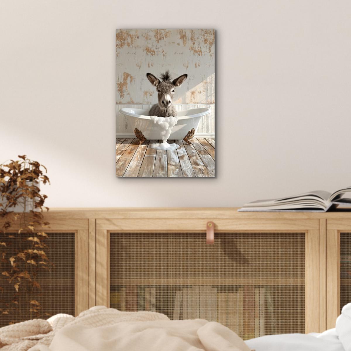 METALLBILD Esel - Tiere - Badewanne - Schaumstoff 20x30 cm - Weiß, Metall (20/30cm) - MuchoWow