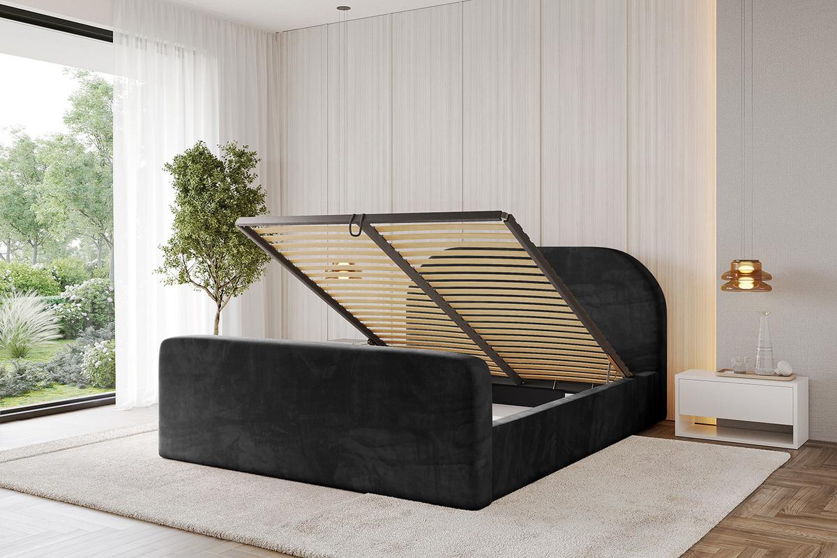 POLSTERBETT mit Bettkasten, Fußteil und Lattenrost, Boxbett ohne Matratze - TIVON-Z 180x200 Schwarz - Schwarz, Holzwerkstoff/Textil (180/200cm) - ALTDECOR