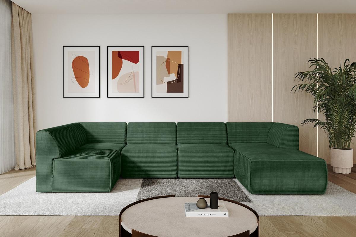WOHNLANDSCHAFT Ottomane Rechts MOVO-L 345x180x78 cm Grün Cord - Grün, Holzwerkstoff/Kunststoff (180/78/345cm) - ALTDECOR