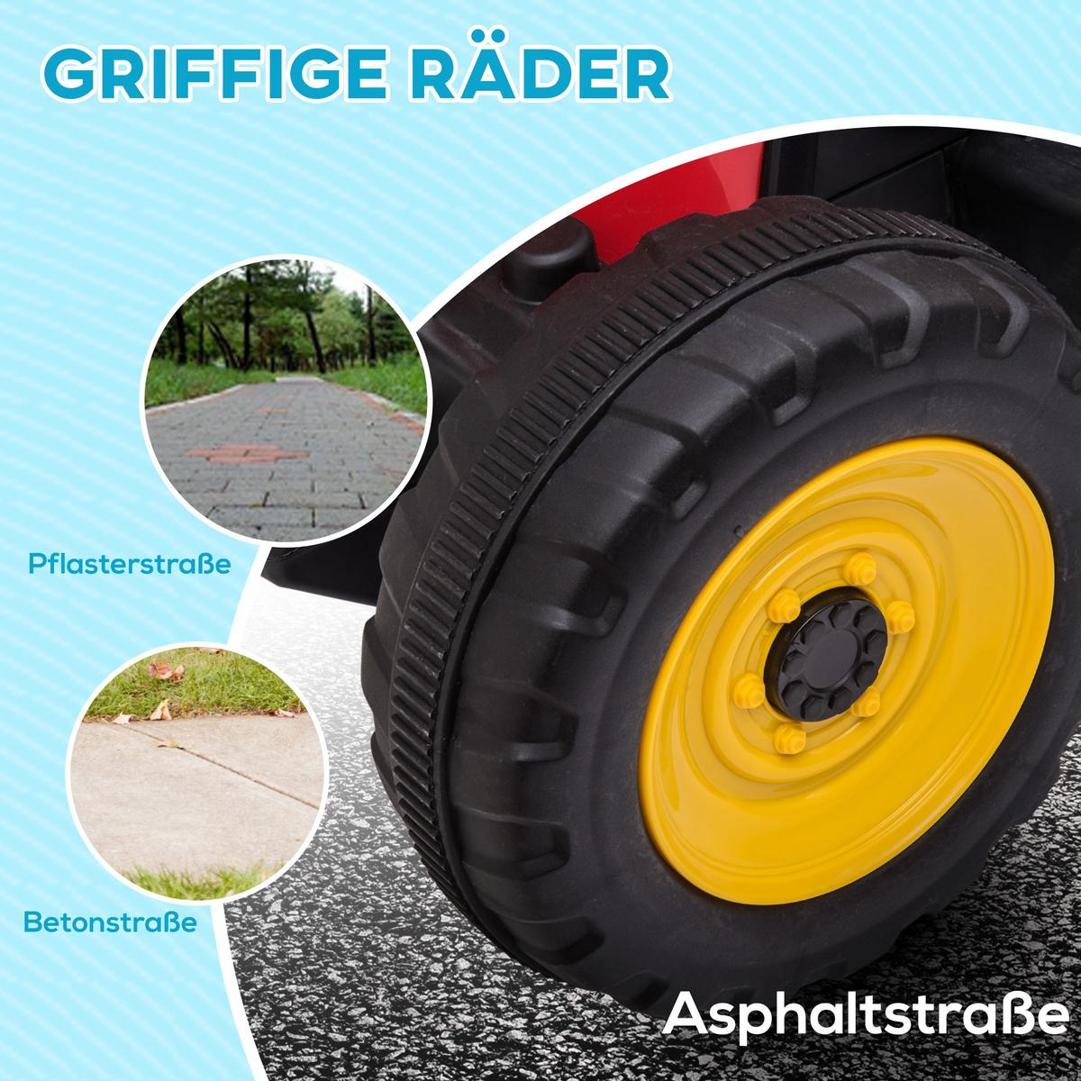 ELEKTRISCHER Traktor Kinder Aufsitztraktor mit MP3 Funktion, 3-6KM/H, Rot - Rot, Metall (136.5/50/52.5cm) - HOMCOM
