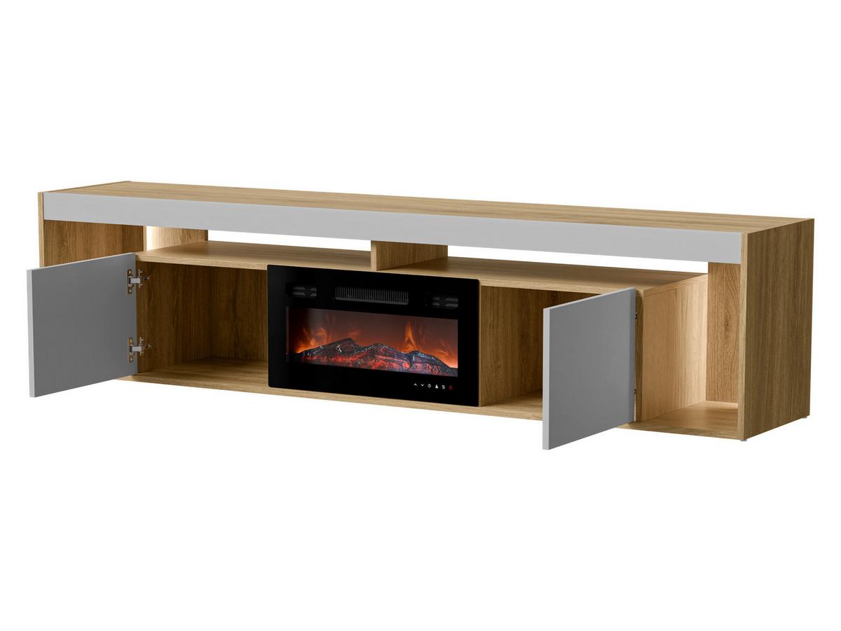 TV-LOWBOARD Fiore EF 2D mit Kamin - Eichefarben/Schwarz, Holzwerkstoff/Kunststoff (200/48/39cm) - MIRJAN24