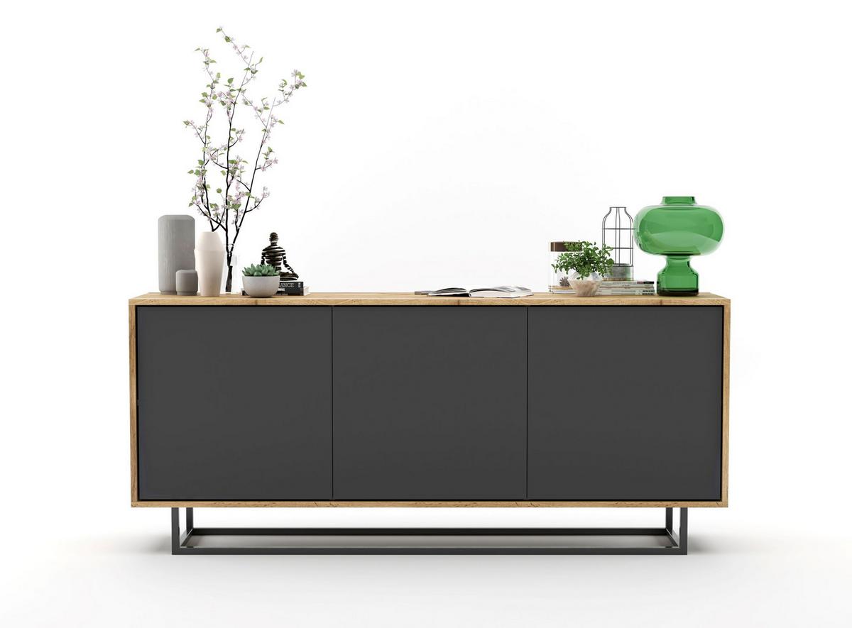 KOMMODE Apollo 3D Eiche wotan Graphit Matt 168 cm - Graphitfarben/Schwarz, Holzwerkstoff/Metall (168/72/35cm) - Meble Lindner