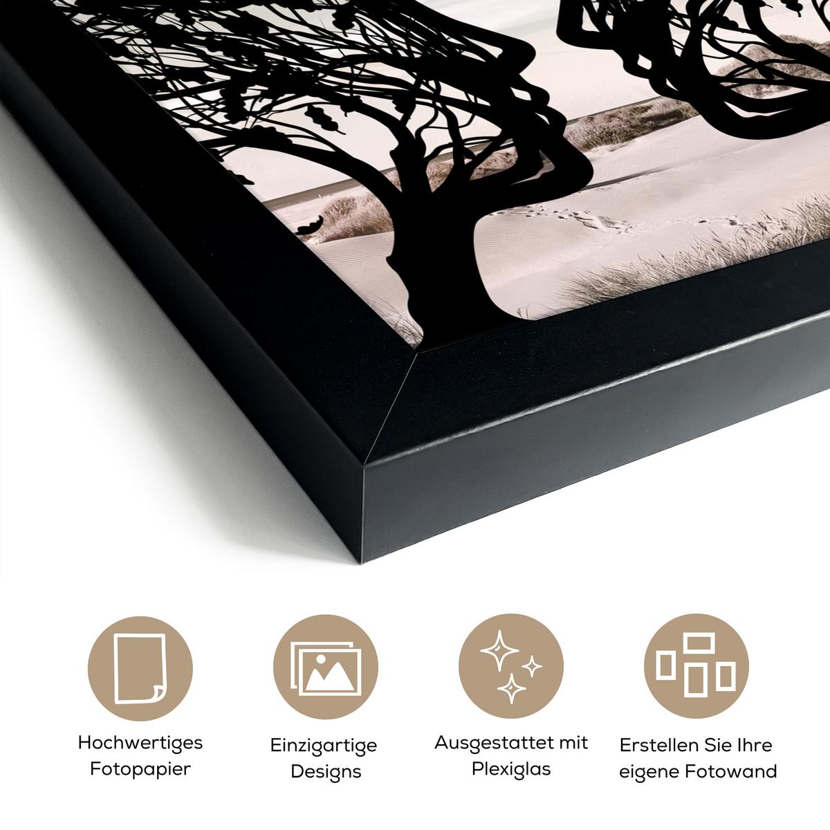POSTER MIT RAHMEN Strand - Meer - Menschen - Baum - Moderne Kunst Poster 20x30 cm - Hellgrau, Papier (20/30cm) - MuchoWow