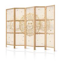 PARAVENT Japanischer 5-tlg 225x172 cm Monde Und Sterne - Beige, Holz/Textil (225/172/3cm) - Muralo