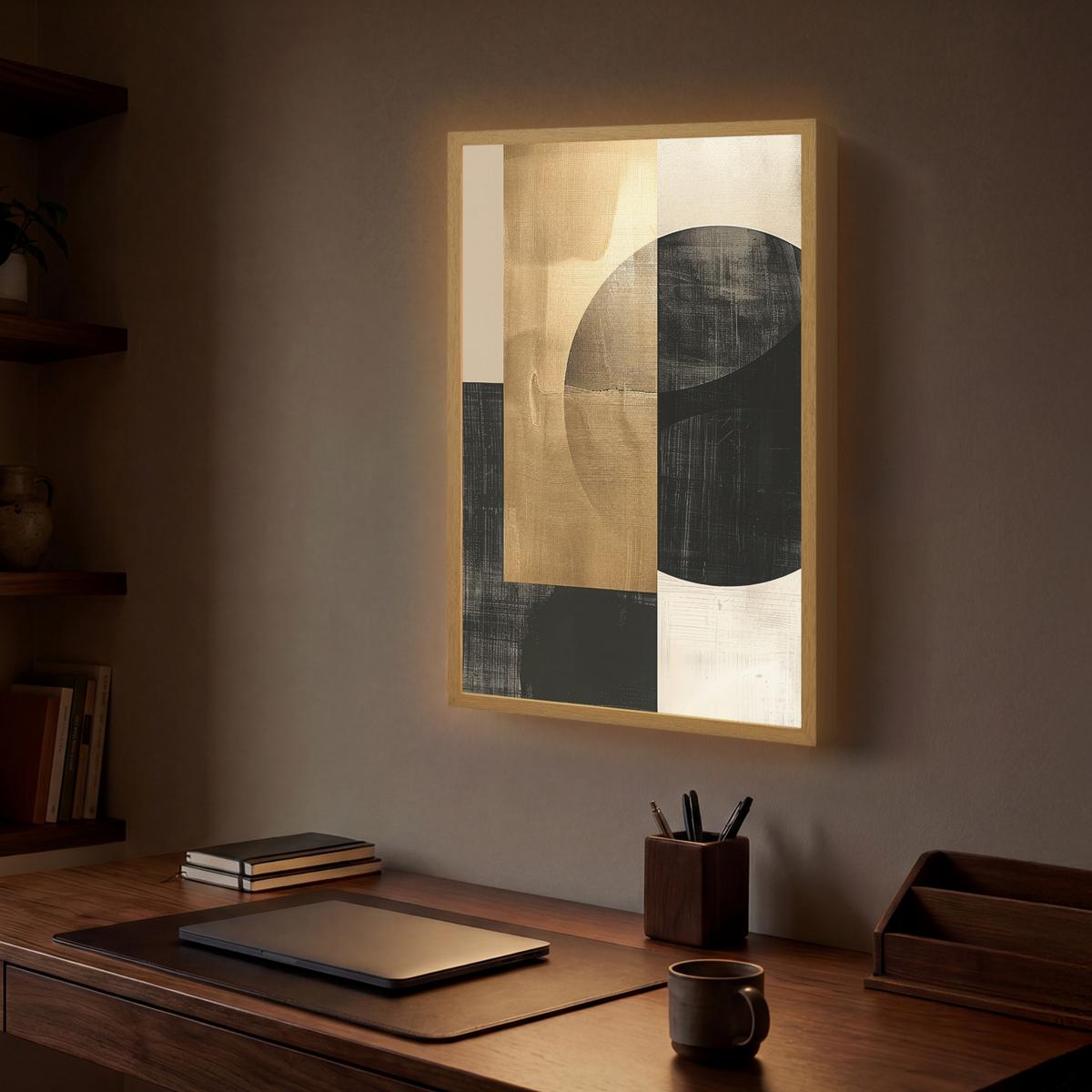 WANDLEUCHTE MIT AKKU Abstrakt - Modern - Schwarz - Gold 40x60 cm - Sandfarben, Holzwerkstoff (40/60/8cm) - OnlyWow