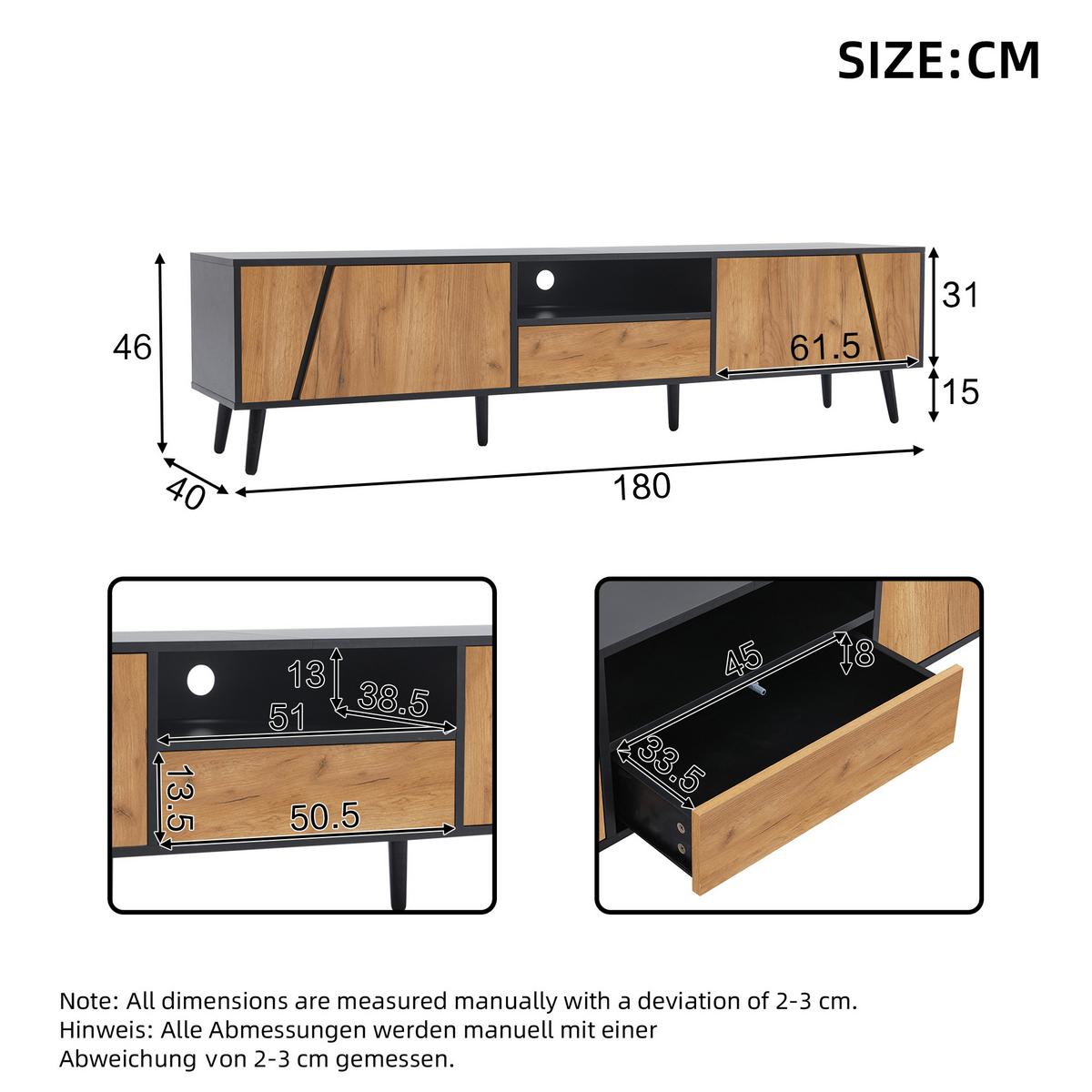 LOWBOARD Holzoptik mit Stauraum, 180/40/46cm - Buchefarben, Holzwerkstoff (180/46/40cm) - Urban Meuble