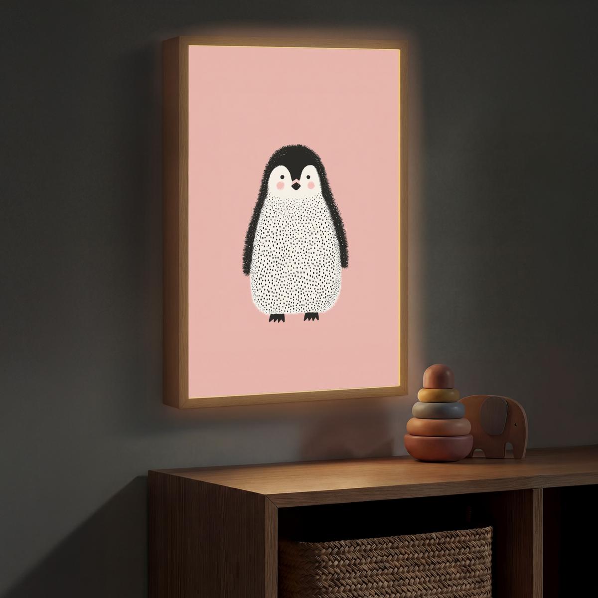 WANDLEUCHTE MIT AKKU Pinguin - Punkte - Minimalistisch - Rosa 40x60 cm - Rosa, Holzwerkstoff (40/60/8cm) - OnlyWow