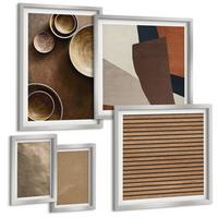 BILDER SET 5er Set - 50x50 cm & 20x30 cm & 40x60 cm Silberner Rahmen - Moderne Steinstrukturen - Silberfarben, Kunststoff (40/60cm) - TULUP