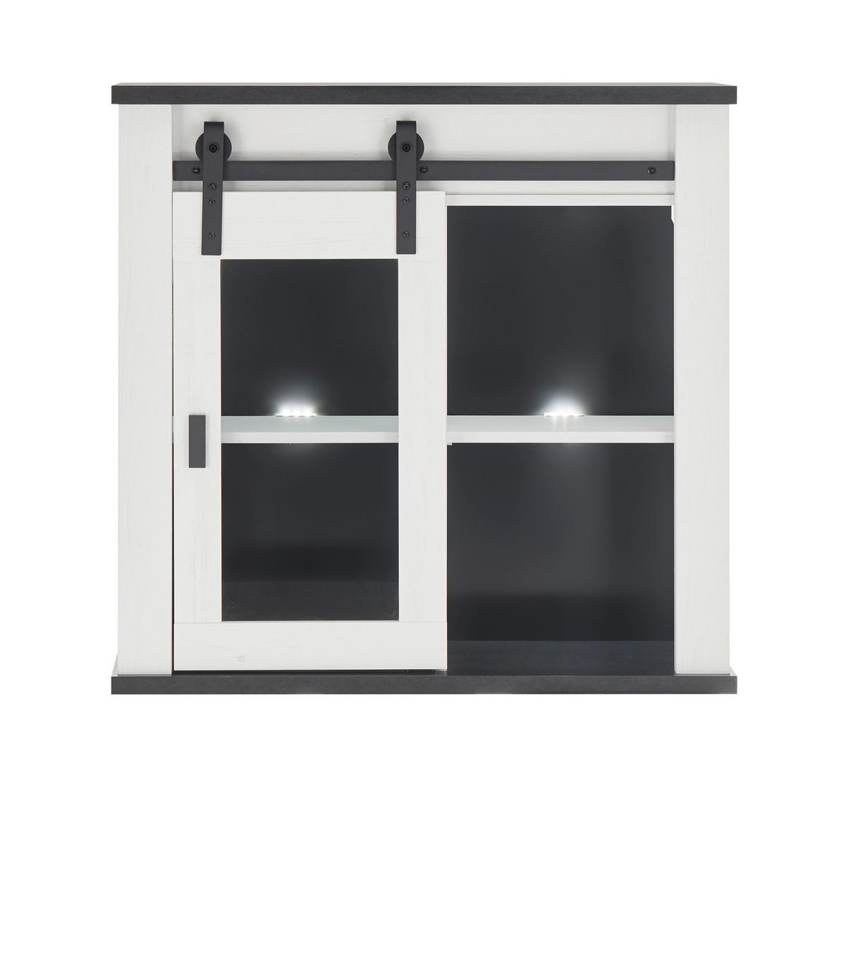 KÜCHE-HÄNGESCHRANK weiß Pinie, anthrazit Landhaus, Küchenschrank hängend mit Schiebetür - Anthrazit/Schwarz, Glas/Holzwerkstoff (93/90/31cm) - Furn.Design