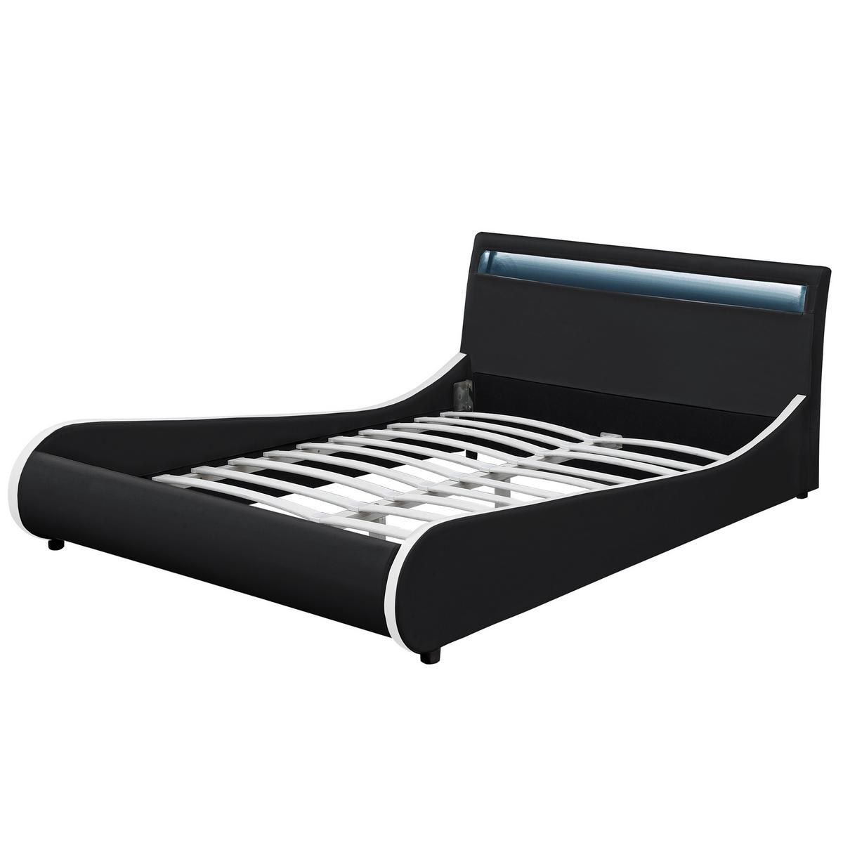 POLSTERBETT Valencia mit LED-Beleuchtung - Schwarz, Textil (140/200cm) - Corium