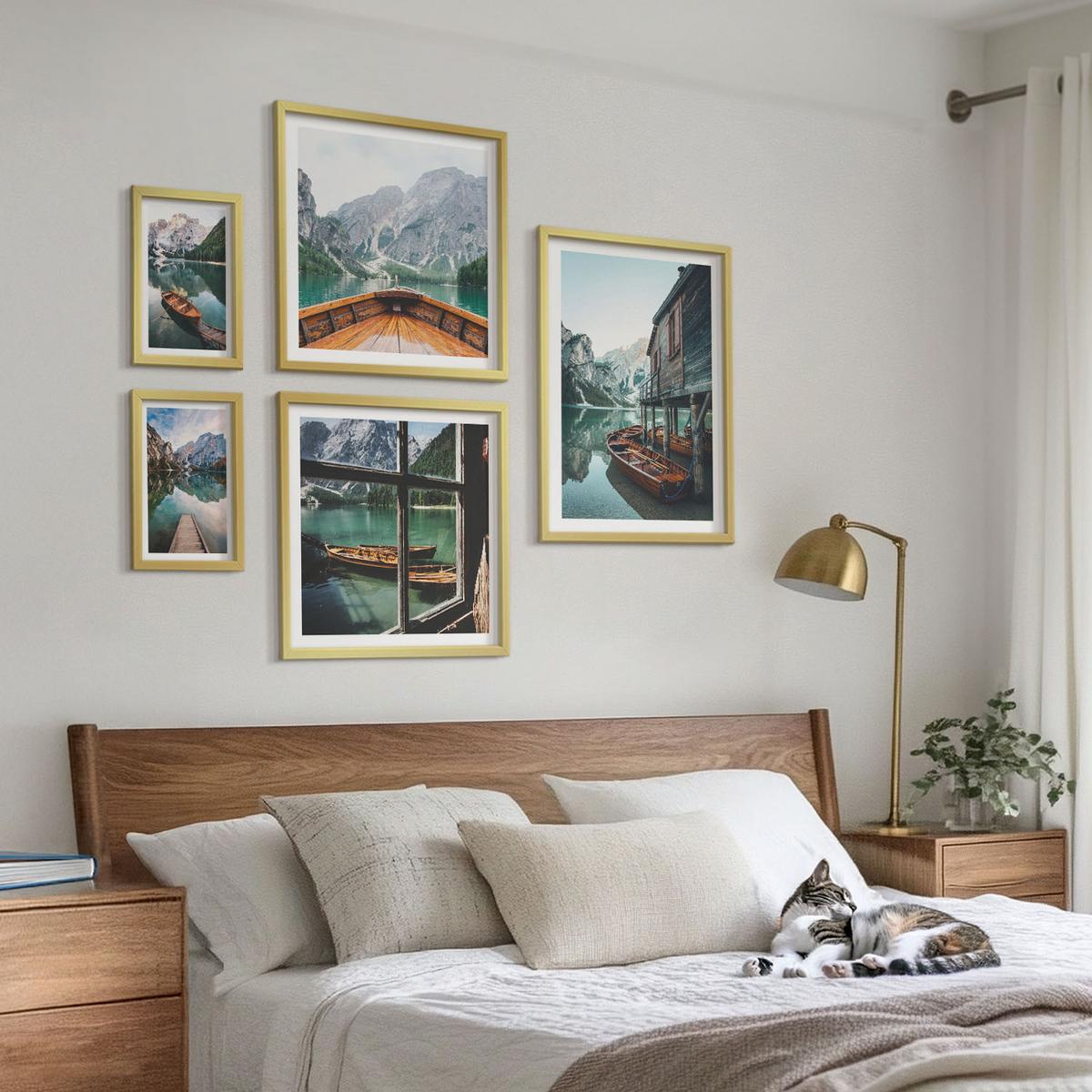 BILDER SET 5er Set - 50x50 cm & 20x30 cm & 40x60 cm Goldrahmen - Haus am Bergsee Łódź - Goldfarben, Kunststoff (40/60cm) - TULUP